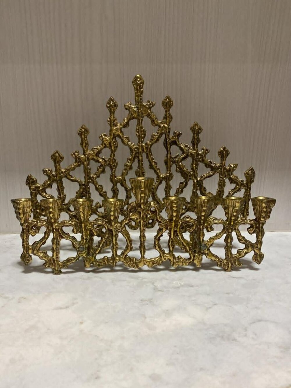 Rare Vintage TAMAR 345 Brutalist Brass Menorah - Made in Israel 1960s